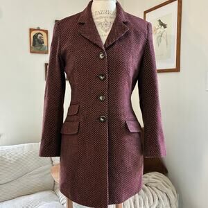 Vintage Gianni Wool Tweed Burgundy Red Structured Petite Coat Blazer Size 8